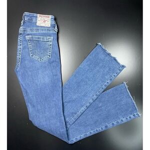 True Religion Becca World Tour Mid-Rise Womens 27x32 Bootcut Raw Hem Y2K Jeans